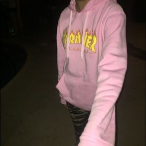 Pink ‘thrasher’ hoodie